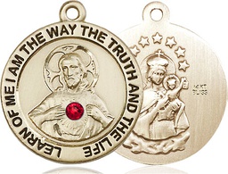 [4083KT-STN7] 14kt Gold Scapular w/ Ruby Stone Medal with a 3mm Ruby Swarovski stone