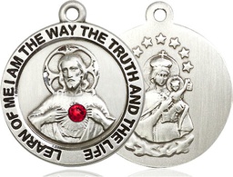 [4083SS-STN7] Sterling Silver Scapular w/ Ruby Stone Medal with a 3mm Ruby Swarovski stone
