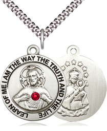 [4083SS-STN7/24S] Sterling Silver Scapular w/ Ruby Stone Pendant with a 3mm Ruby Swarovski stone on a 24 inch Light Rhodium Heavy Curb chain