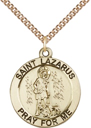 [4085GF/24GF] 14kt Gold Filled Saint Lazarus Pendant on a 24 inch Gold Filled Heavy Curb chain
