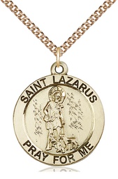 [4085GF/24GF] 14kt Gold Filled Saint Lazarus Pendant on a 24 inch Gold Filled Heavy Curb chain
