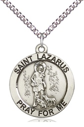 [4085SS/24SS] Sterling Silver Saint Lazarus Pendant on a 24 inch Sterling Silver Heavy Curb chain