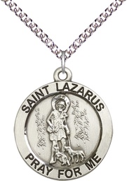 [4085SS/24SS] Sterling Silver Saint Lazarus Pendant on a 24 inch Sterling Silver Heavy Curb chain