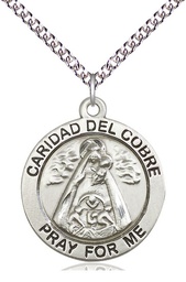 [4086SS/24SS] Sterling Silver Caridad del Cobre Pendant on a 24 inch Sterling Silver Heavy Curb chain