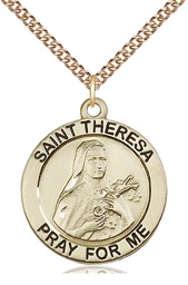 [4087GF/24GF] 14kt Gold Filled Saint Theresa Pendant on a 24 inch Gold Filled Heavy Curb chain