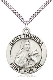 [4087SS/24SS] Sterling Silver Saint Theresa Pendant on a 24 inch Sterling Silver Heavy Curb chain