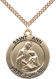 [4088GF/24GF] 14kt Gold Filled Saint Ann Pendant on a 24 inch Gold Filled Heavy Curb chain