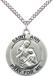 [4088SS/24SS] Sterling Silver Saint Ann Pendant on a 24 inch Sterling Silver Heavy Curb chain