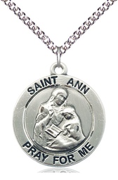 [4088SS/24SS] Sterling Silver Saint Ann Pendant on a 24 inch Sterling Silver Heavy Curb chain
