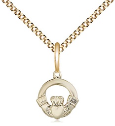 [4113GF/18G] 14kt Gold Filled Claddagh Pendant on a 18 inch Gold Plate Light Curb chain