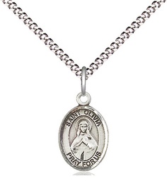 [9312SS/18S] Sterling Silver Saint Olivia Pendant on a 18 inch Light Rhodium Light Curb chain