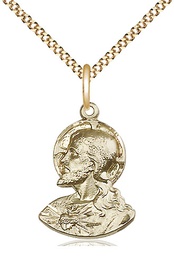 [4117GF/18G] 14kt Gold Filled Head of Christ Pendant on a 18 inch Gold Plate Light Curb chain