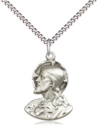 [4117SS/18S] Sterling Silver Head of Christ Pendant on a 18 inch Light Rhodium Light Curb chain