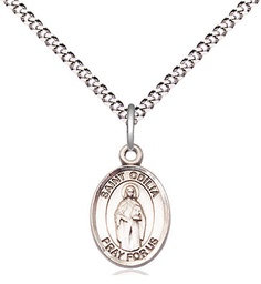 [9319SS/18S] Sterling Silver Saint Odilia Pendant on a 18 inch Light Rhodium Light Curb chain