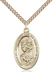 [4123CGF/24GF] 14kt Gold Filled Saint Christopher Pendant on a 24 inch Gold Filled Heavy Curb chain