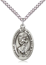 [4123CSS/24SS] Sterling Silver Saint Christopher Pendant on a 24 inch Sterling Silver Heavy Curb chain