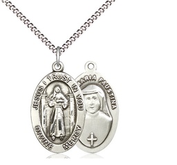 [4123DMSS/18S] Sterling Silver Divine Mercy Pendant on a 18 inch Light Rhodium Light Curb chain