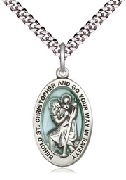 [4123ECSS/24S] Sterling Silver Saint Christopher Pendant on a 24 inch Light Rhodium Heavy Curb chain