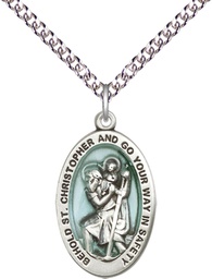 [4123ECSS/24SS] Sterling Silver Saint Christopher Pendant on a 24 inch Sterling Silver Heavy Curb chain