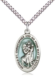 [4123ECSS/24SS] Sterling Silver Saint Christopher Pendant on a 24 inch Sterling Silver Heavy Curb chain