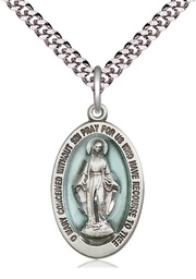 [4123EMSS/24S] Sterling Silver Miraculous Pendant on a 24 inch Light Rhodium Heavy Curb chain