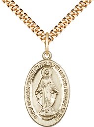 [4123MGF/24G] 14kt Gold Filled Miraculous Pendant on a 24 inch Gold Plate Heavy Curb chain