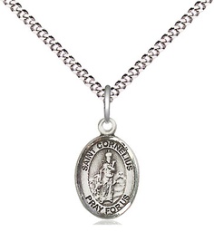 [9325SS/18S] Sterling Silver Saint Cornelius Pendant on a 18 inch Light Rhodium Light Curb chain