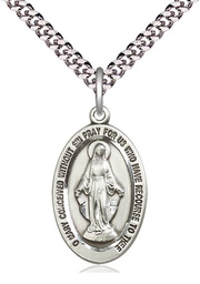 [4123MSS/24S] Sterling Silver Miraculous Pendant on a 24 inch Light Rhodium Heavy Curb chain