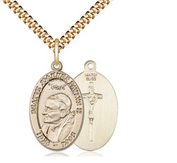 [4123PJPGF/24G] 14kt Gold Filled Saint John Paul II Pendant on a 24 inch Gold Plate Heavy Curb chain
