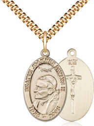[4123PJPGF/24G] 14kt Gold Filled Saint John Paul II Pendant on a 24 inch Gold Plate Heavy Curb chain