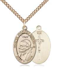 [4123PJPGF/24GF] 14kt Gold Filled Saint John Paul II Pendant on a 24 inch Gold Filled Heavy Curb chain