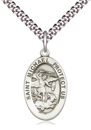 [4123RSS/24S] Sterling Silver Saint Michael the Archangel Pendant on a 24 inch Light Rhodium Heavy Curb chain