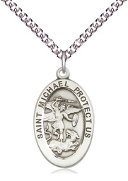 [4123RSS/24SS] Sterling Silver Saint Michael the Archangel Pendant on a 24 inch Sterling Silver Heavy Curb chain