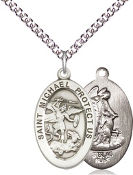 [4123RSS/24SS] Sterling Silver Saint Michael the Archangel Pendant on a 24 inch Sterling Silver Heavy Curb chain