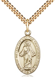[4123SGF/24G] 14kt Gold Filled Scapular Pendant on a 24 inch Gold Plate Heavy Curb chain