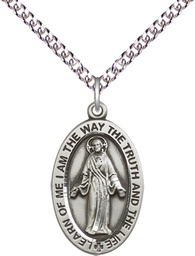 [4123SSS/24SS] Sterling Silver Scapular Pendant on a 24 inch Sterling Silver Heavy Curb chain