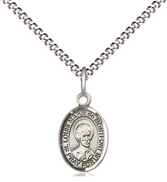 [9330SS/18S] Sterling Silver Saint Louis Marie de Montfort Pendant on a 18 inch Light Rhodium Light Curb chain