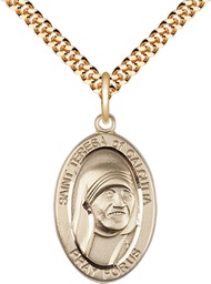 [4123TCGF/24G] 14kt Gold Filled Saint Teresa of Calcutta Pendant on a 24 inch Gold Plate Heavy Curb chain