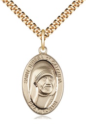 [4123TCGF/24G] 14kt Gold Filled Saint Teresa of Calcutta Pendant on a 24 inch Gold Plate Heavy Curb chain