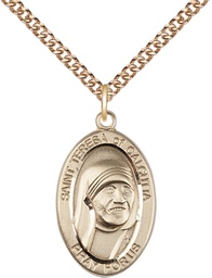 [4123TCGF/24GF] 14kt Gold Filled Saint Teresa of Calcutta Pendant on a 24 inch Gold Filled Heavy Curb chain