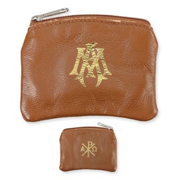 [HI-1688BN] Brown Sheepskin Leather Rosary Pouch Velveteen Lining