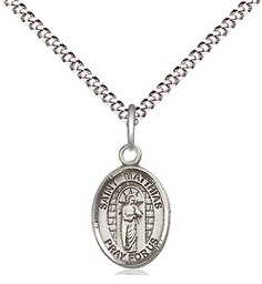 [9331SS/18S] Sterling Silver Saint Matthias the Apostle Pendant on a 18 inch Light Rhodium Light Curb chain