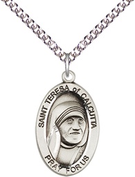 [4123TCSS/24SS] Sterling Silver Saint Teresa of Calcutta Pendant on a 24 inch Sterling Silver Heavy Curb chain