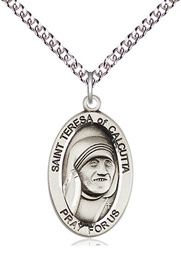 [4123TCSS/24SS] Sterling Silver Saint Teresa of Calcutta Pendant on a 24 inch Sterling Silver Heavy Curb chain