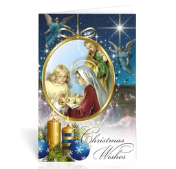 [HI-CC-8134BX] Holy Family with Angel, Christmas Wishes Greeting Cards Boxed â€“ Christmas