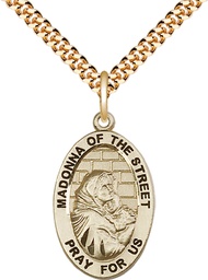 [4124GF/24G] 14kt Gold Filled Madonna of the Street Pendant on a 24 inch Gold Plate Heavy Curb chain