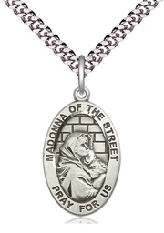 [4124SS/24S] Sterling Silver Madonna of the Street Pendant on a 24 inch Light Rhodium Heavy Curb chain