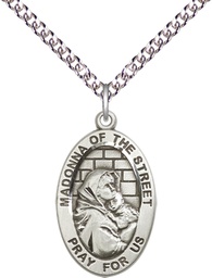 [4124SS/24SS] Sterling Silver Madonna of the Street Pendant on a 24 inch Sterling Silver Heavy Curb chain