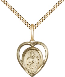 [4128GF/18G] 14kt Gold Filled Saint Jude Pendant on a 18 inch Gold Plate Light Curb chain