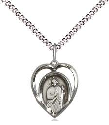 [4128SS/18S] Sterling Silver Saint Jude Pendant on a 18 inch Light Rhodium Light Curb chain